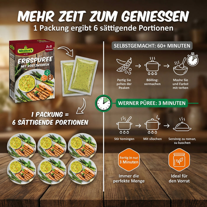 Werners Erbspüree mit Röstzwiebeln – 2×3 Portionen, glutenfrei, lactosefrei, ohne Farbstoffe & ohne zugesetzte Aromen