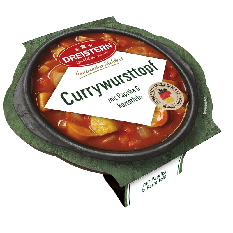 Dreistern Currywursttopf mit Paprika und Kartoffeln -  würzig deftig lecker - einfach erwärmen & essen - 400g
