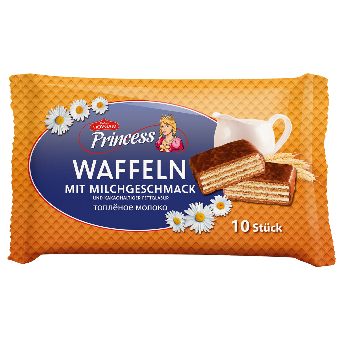 Dovgan Princess Waffeln mit Milchgeschmack und kakaohaltiger Fettglasur – Familienpackung 250 g