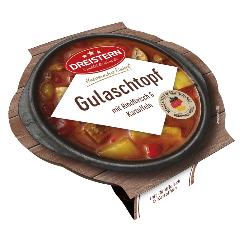Dreistern Gulaschtopf 400g – Herzhaftes Fertiggericht mit Rindfleisch & Kartoffeln in würziger Sauce – Hausmacher Qualität, lange haltbar & schnell zubereitet