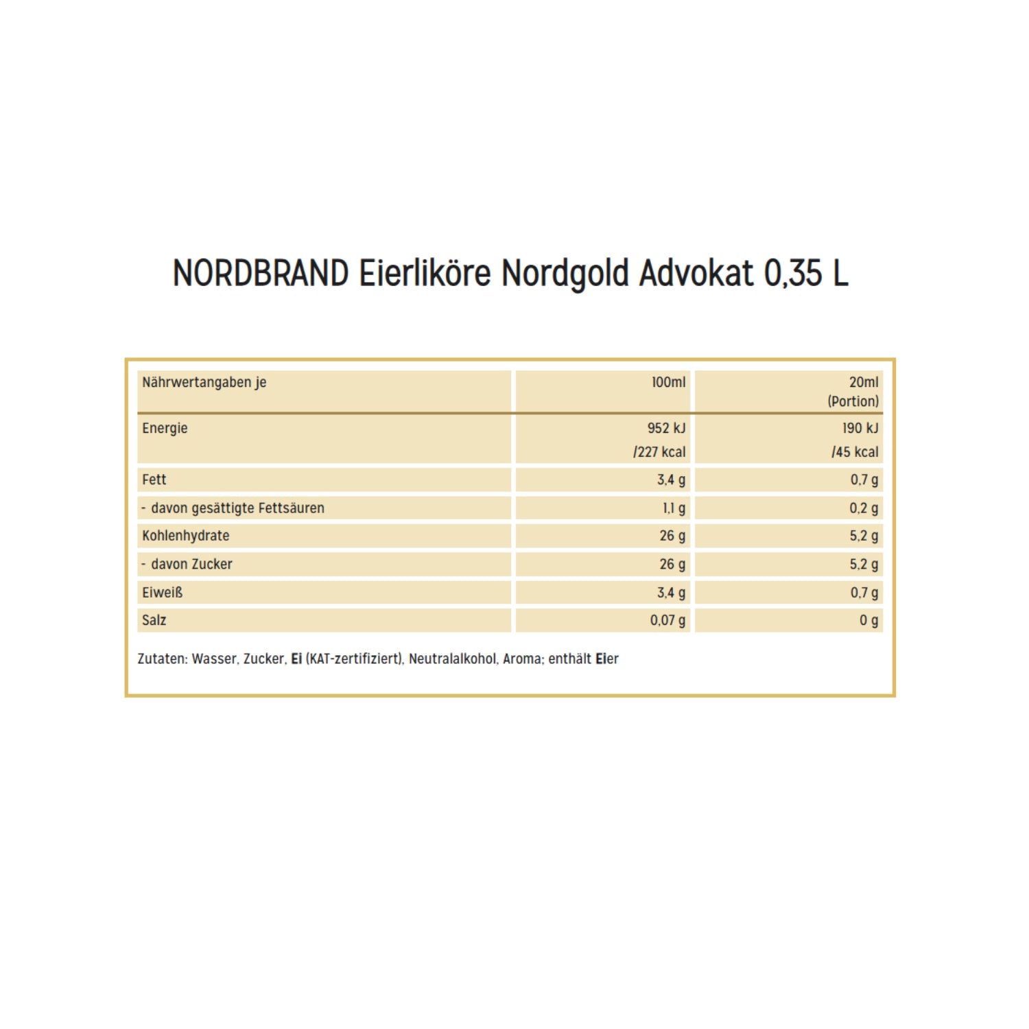 Eierlikör Nordgold Advokat, 0,35l 14% vol. - cremige Konsistenz