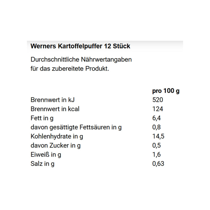 Werner's Kartoffelpuffer 12 Stk. - natürliche Zutaten - anrühen-ziehen lassen-ausbacken 120g