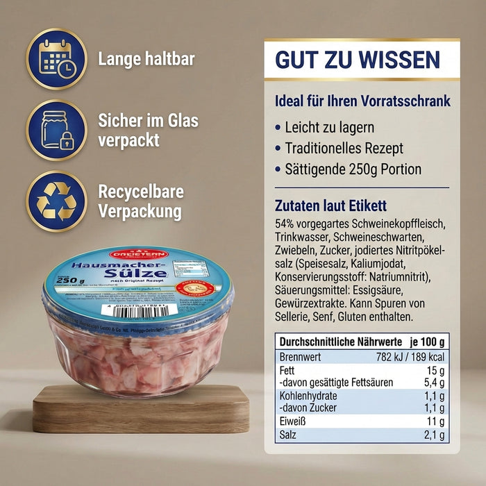 Dreistern - Hausmacher Sülze im Glas - herzhaft - Qualität vom Feinsten 250g