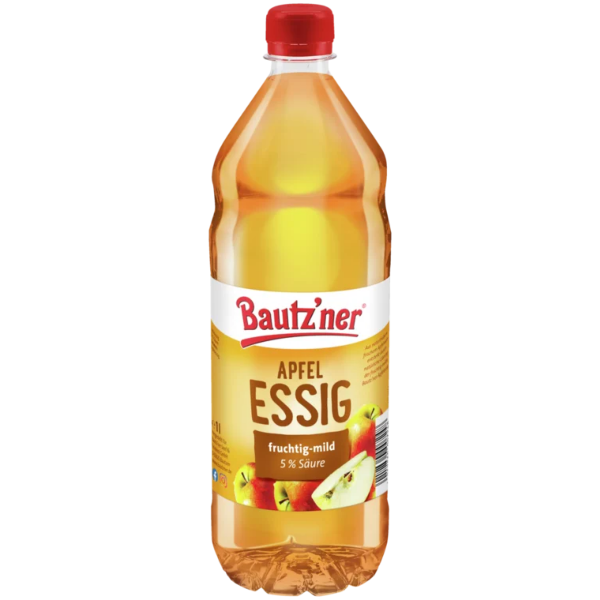 Bautzner Apfel Essig 1 l - fruchtig-milder Apfelessig mit 5 % Säure, vegan, glutenfrei & laktosefrei