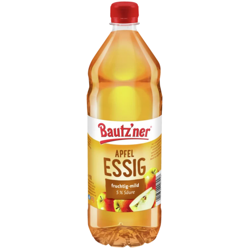 Bautzner Apfel Essig 1 l - fruchtig-milder Apfelessig mit 5 % Säure, vegan, glutenfrei & laktosefrei