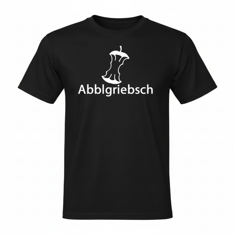T-Shirt „Abblgriebsch“ – schwarzes Shirt mit weißem Frontaufdruck, 100 % Baumwolle, 185 g/m²