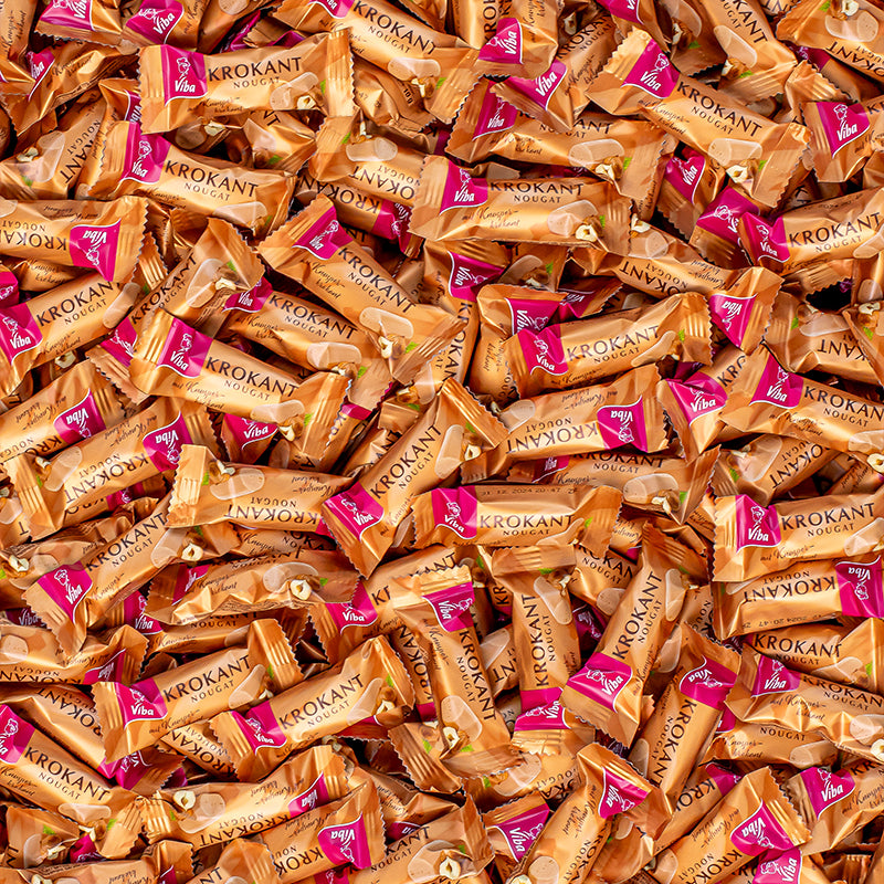 Viba Krokant Nougat Beutel, 100 g – 10 Minis à 10 g, heller Haselnuss-Nougat mit 11% Haselnuss-Krokant & 10% Vollmilchschokolade
