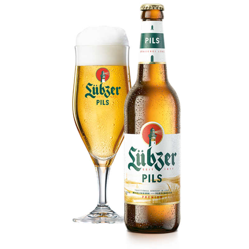 Lübzer Premium-Pils 0,33L Mehrweg Flasche.