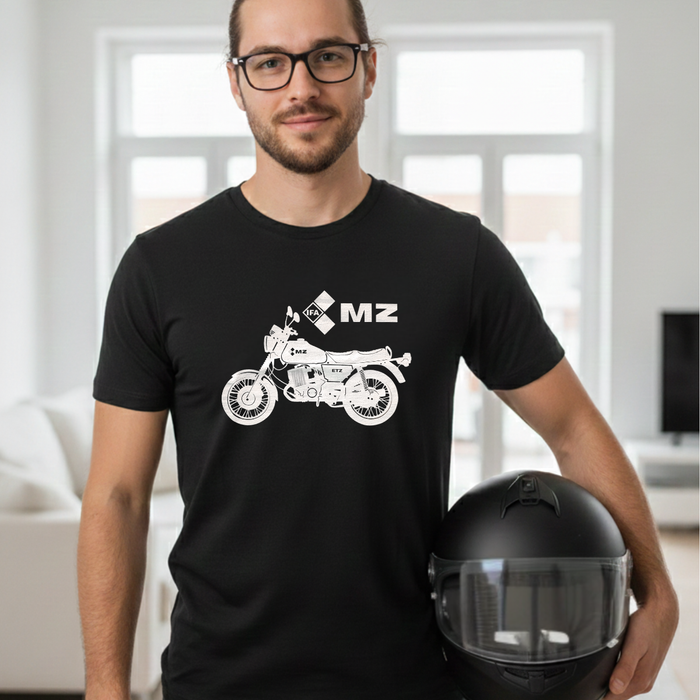 Schwarzes Tshirt mit Logo MZ ETZ-Modell - klassischer Schnitt - Unisex - 100% Baumwolle