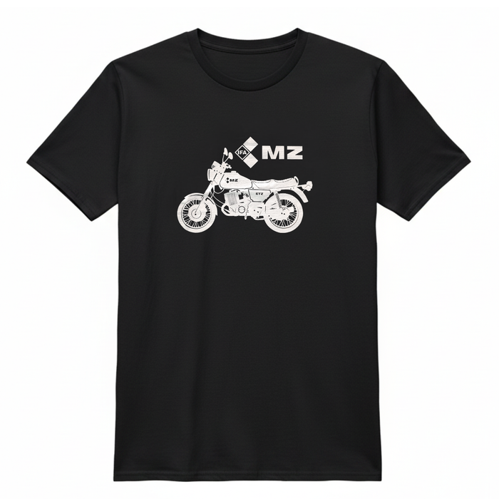 Schwarzes Tshirt mit Logo MZ ETZ-Modell - klassischer Schnitt - Unisex - 100% Baumwolle