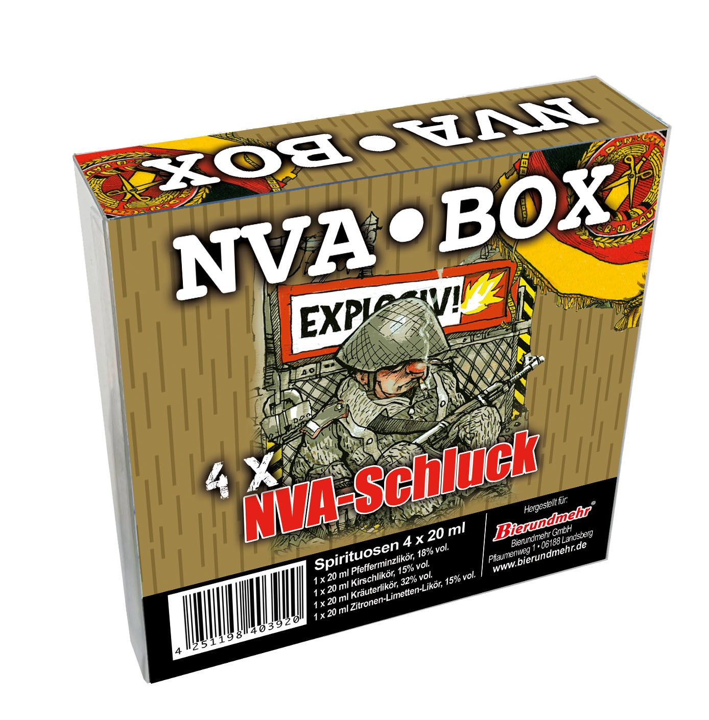 DDR Spaßliköre Edition NVA - Box 4x 0,02l -  Kirschlikör Kräuterlikör Pfefferminzlikör Zitronen-Limetten-Likör