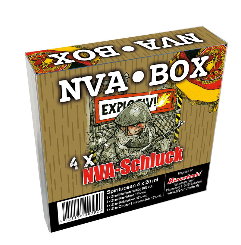 DDR Spaßliköre Edition NVA - Box 4x 0,02l -  Kirschlikör Kräuterlikör Pfefferminzlikör Zitronen-Limetten-Likör