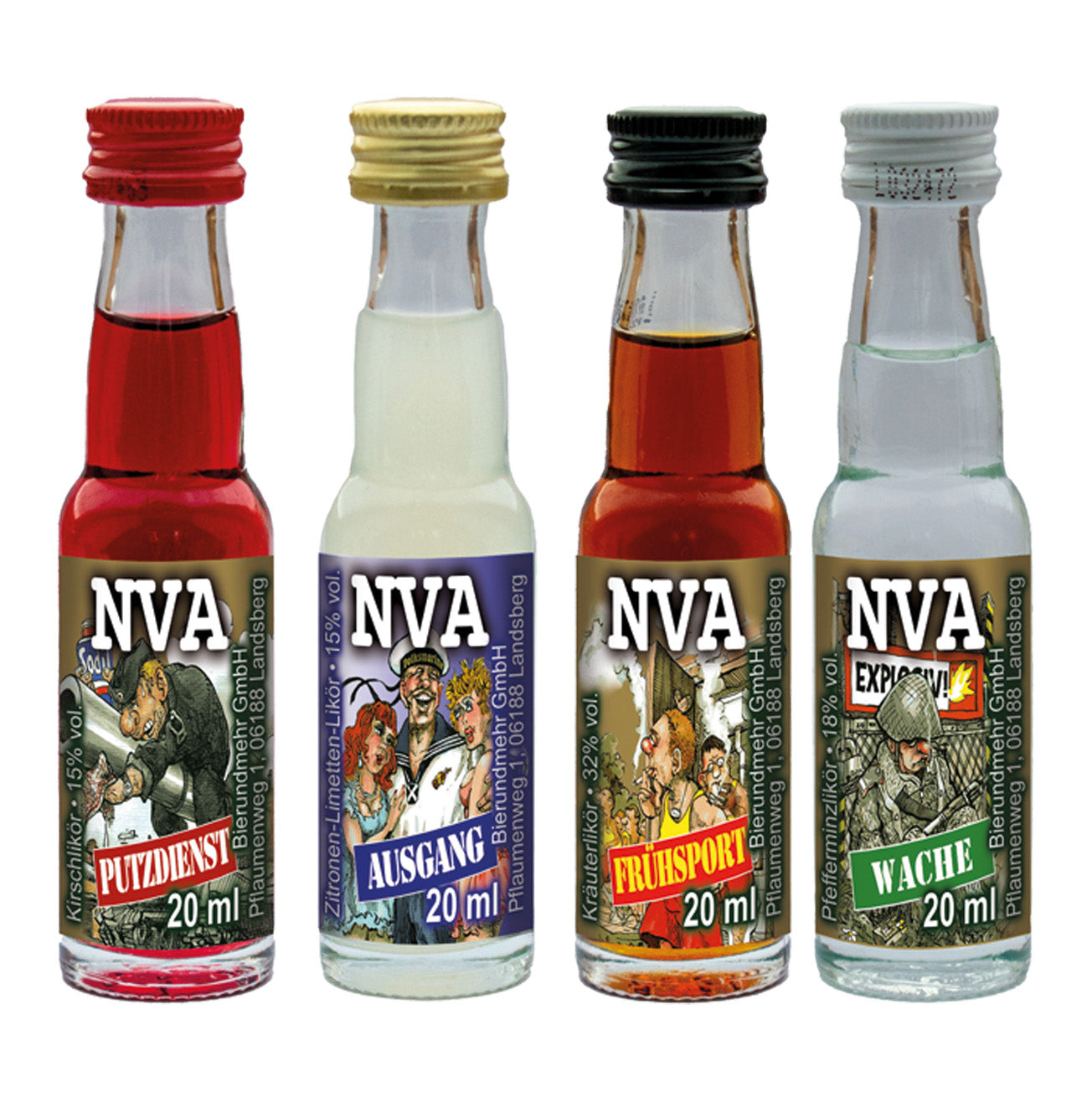 DDR Spaßliköre Edition NVA - Box 4x 0,02l -  Kirschlikör Kräuterlikör Pfefferminzlikör Zitronen-Limetten-Likör
