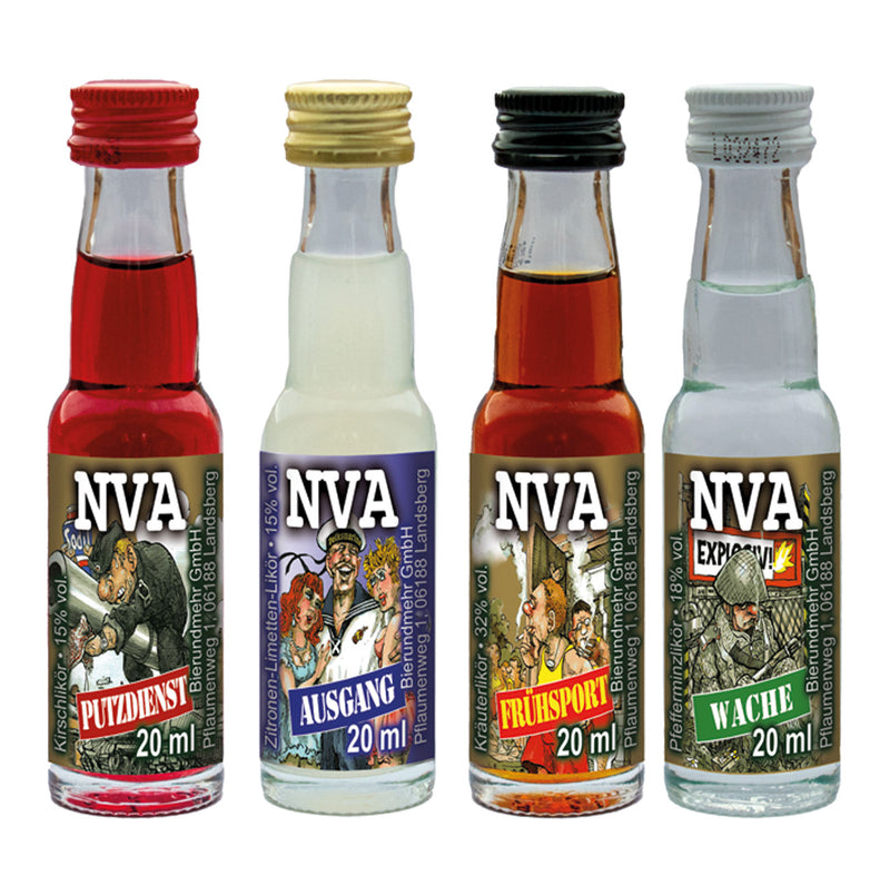DDR Spaßliköre Edition NVA - Box 4x 0,02l -  Kirschlikör Kräuterlikör Pfefferminzlikör Zitronen-Limetten-Likör