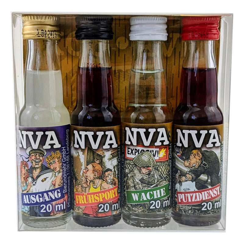DDR Spaßliköre Edition NVA - Box 4x 0,02l -  Kirschlikör Kräuterlikör Pfefferminzlikör Zitronen-Limetten-Likör