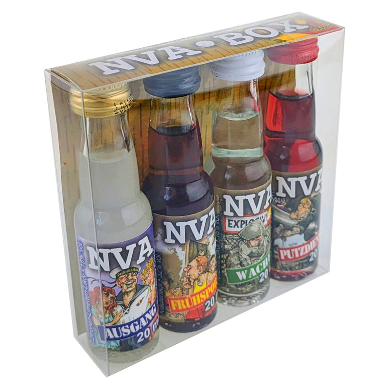 DDR Spaßliköre Edition NVA - Box 4x 0,02l -  Kirschlikör Kräuterlikör Pfefferminzlikör Zitronen-Limetten-Likör