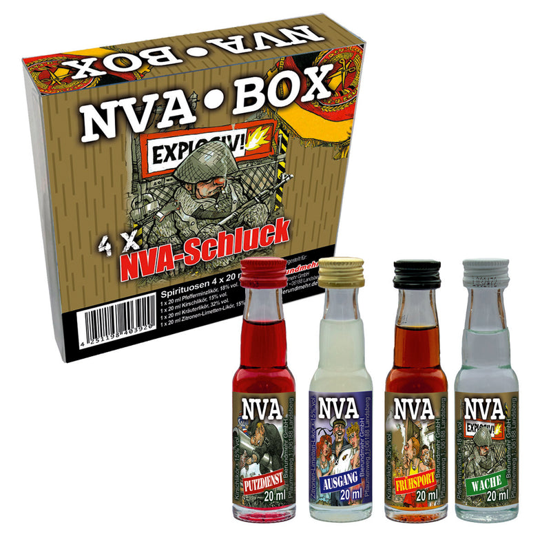 DDR Spaßliköre Edition NVA - Box 4x 0,02l -  Kirschlikör Kräuterlikör Pfefferminzlikör Zitronen-Limetten-Likör