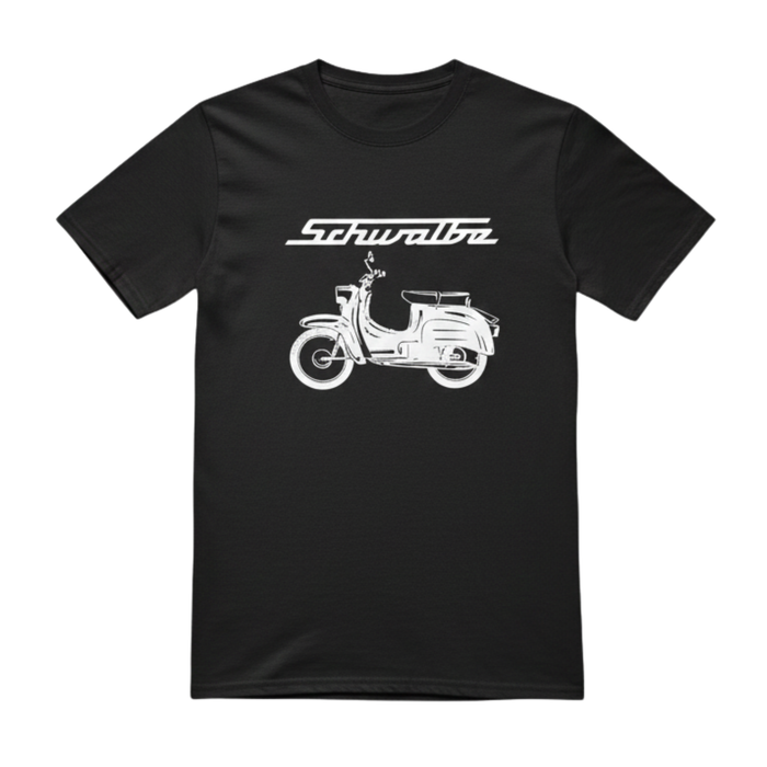 T-Shirt schwarz mit weißem Schwalbe-Logo & -Schriftzug - Unisex klassischer Schnitt - 100% Baumwolle