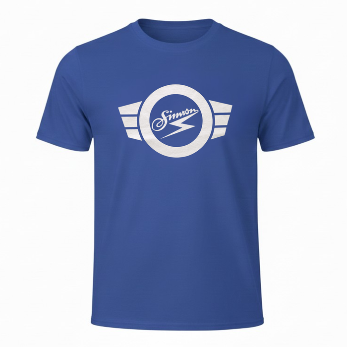 T-Shirt "Simson" blau mit weißem Simson-Logo & -Schriftzug - Unisex klassischer Schnitt - 100% Baumwolle