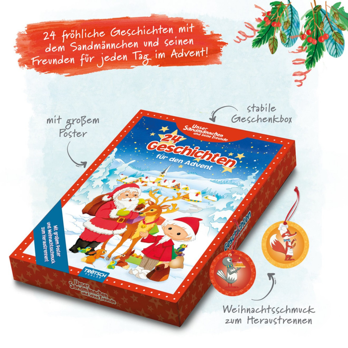 Unser Sandmännchen – Adventskalender 24 Geschichten in Geschenkbox mit Wendeposter & Schaumsticker