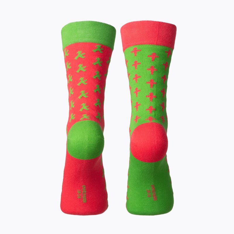 Lustig grün-rote Socken mit Ampelmännern & extra breiten Bündchen - Feinstrick Biobaumwolle