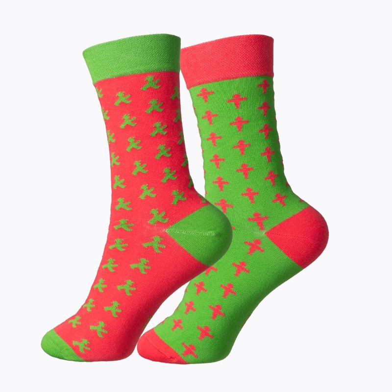 Lustig grün-rote Socken mit Ampelmännern & extra breiten Bündchen - Feinstrick Biobaumwolle