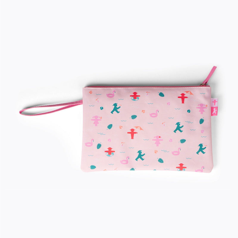 Wasserabweisende Bikini-Tasche mit Ampelmann-Figuren – Kulturbeutel mit Reißverschluss & Trageschlaufe, rosa, 30x20 cm