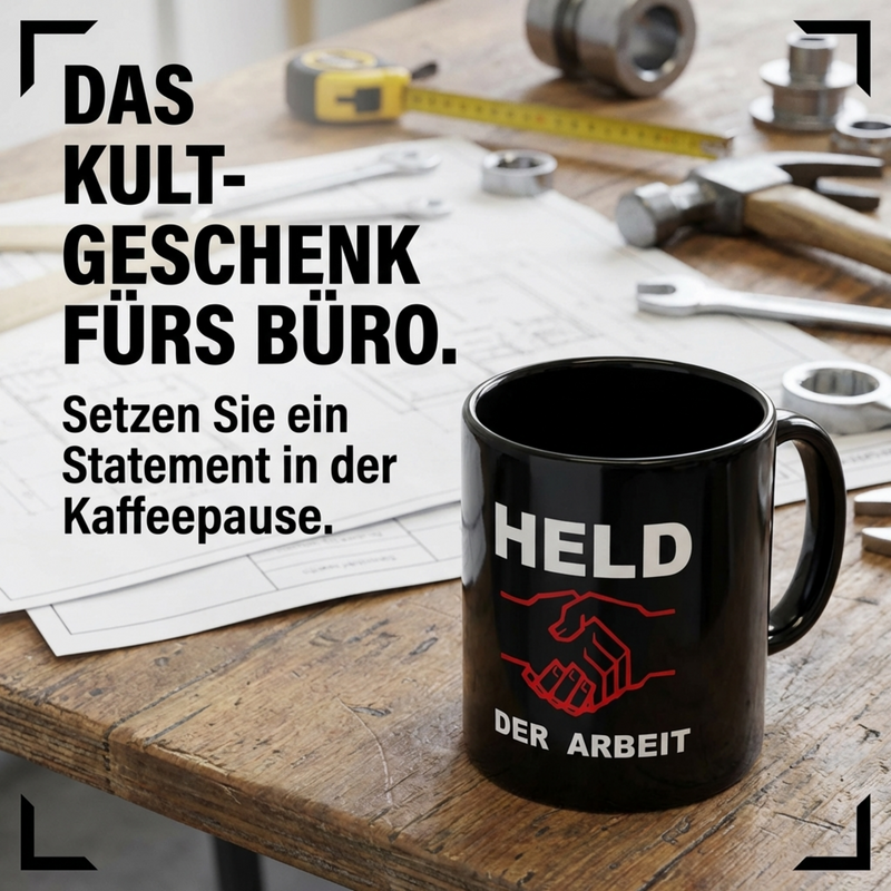 Held der Arbeit Tasse – Schwarzer Keramikbecher mit Aufdruck - 0,30 l - spülmaschinenfest