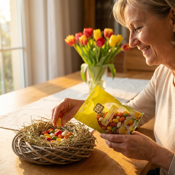 Bunte Dragee-Eier fürs Osternest - ähnlich Bodeta - süß & fruchtig mit Zuckerüberzug 150g