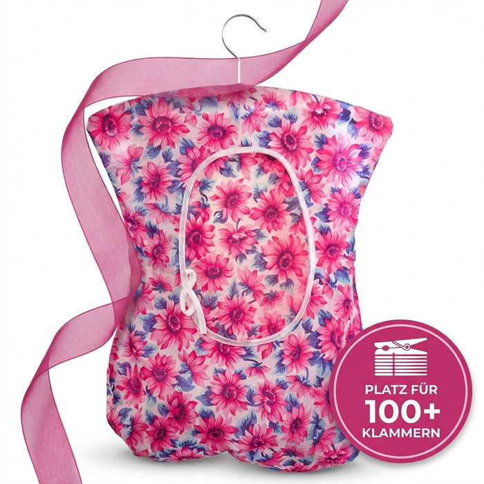 Praktischer Klammerbeutel aus Dederon mit Holzbügel – bunt gemustert – 35x50 cm