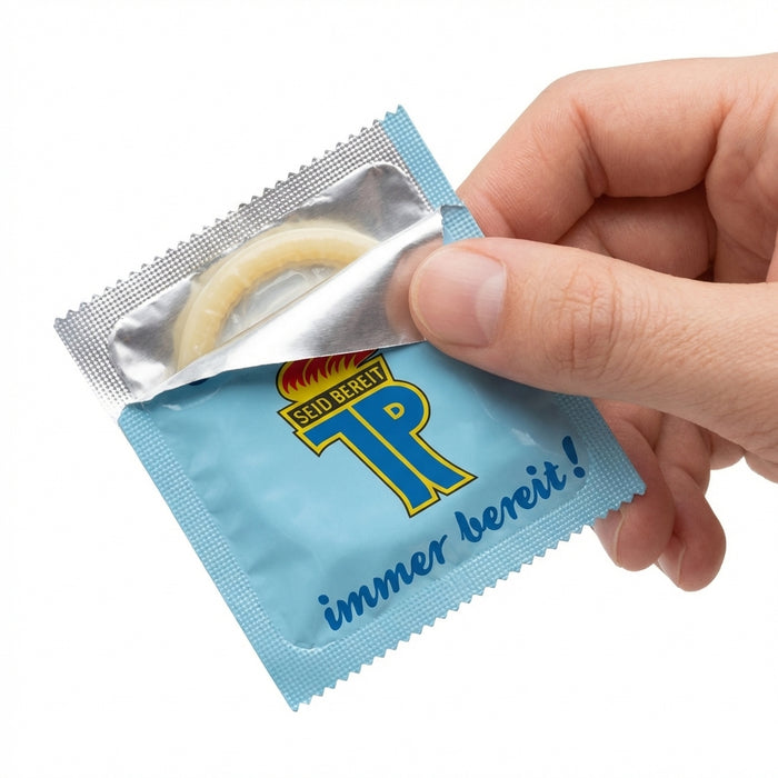 Kondom - mit Jungpionier-Motiv "JP - Seid bereit, immer bereit!" ein lustiges Geschenk und Mitbringsel