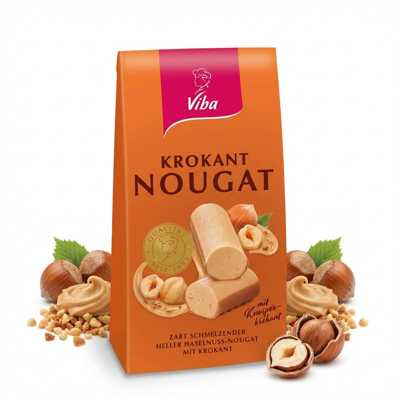 Viba Krokant Nougat Beutel, 100 g – 10 Minis à 10 g, heller Haselnuss-Nougat mit 11% Haselnuss-Krokant & 10% Vollmilchschokolade