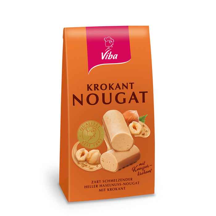 Viba Krokant Nougat Beutel, 100 g – 10 Minis à 10 g, heller Haselnuss-Nougat mit 11% Haselnuss-Krokant & 10% Vollmilchschokolade