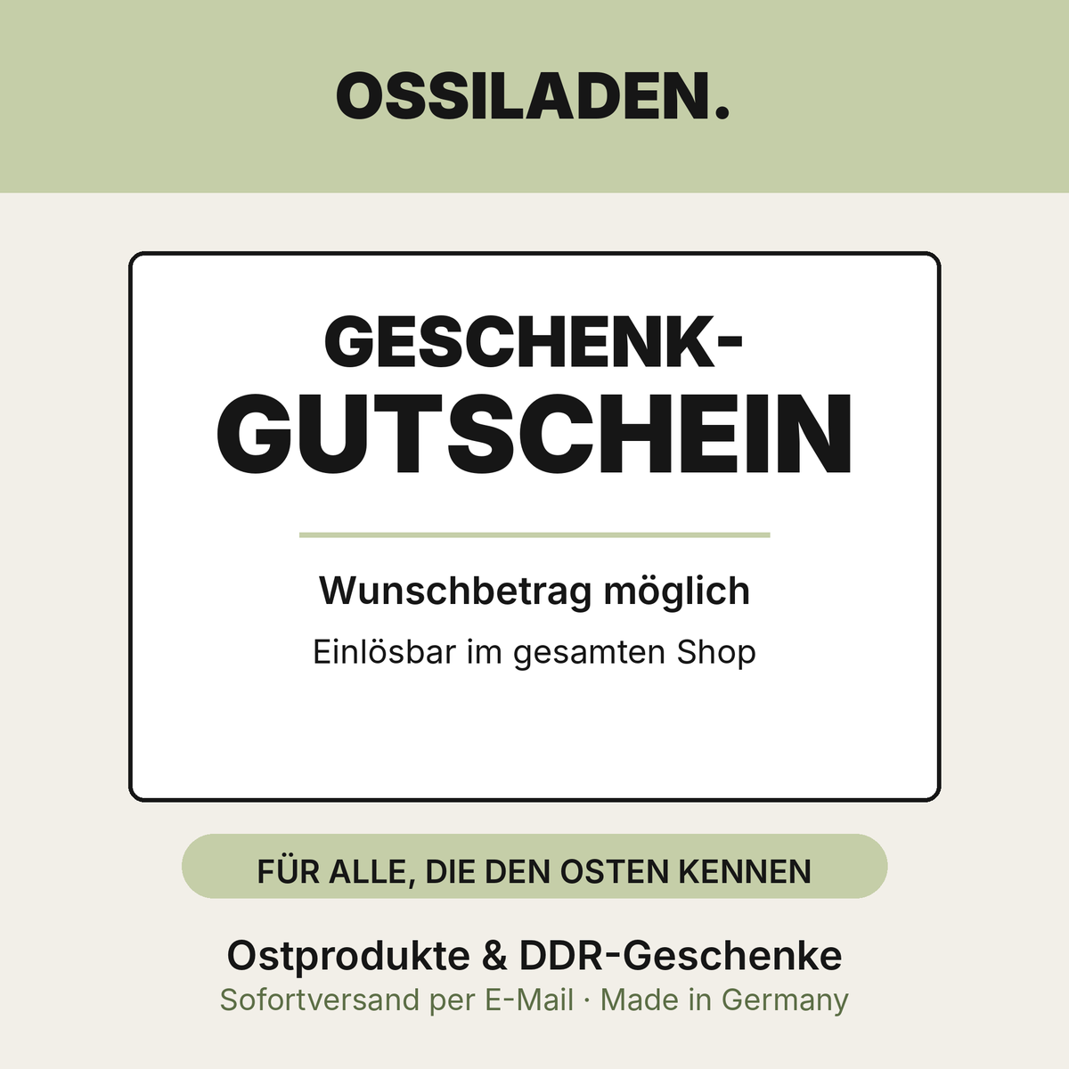 Geschenk-Gutschein Ossiladen.de 10€ - 100€