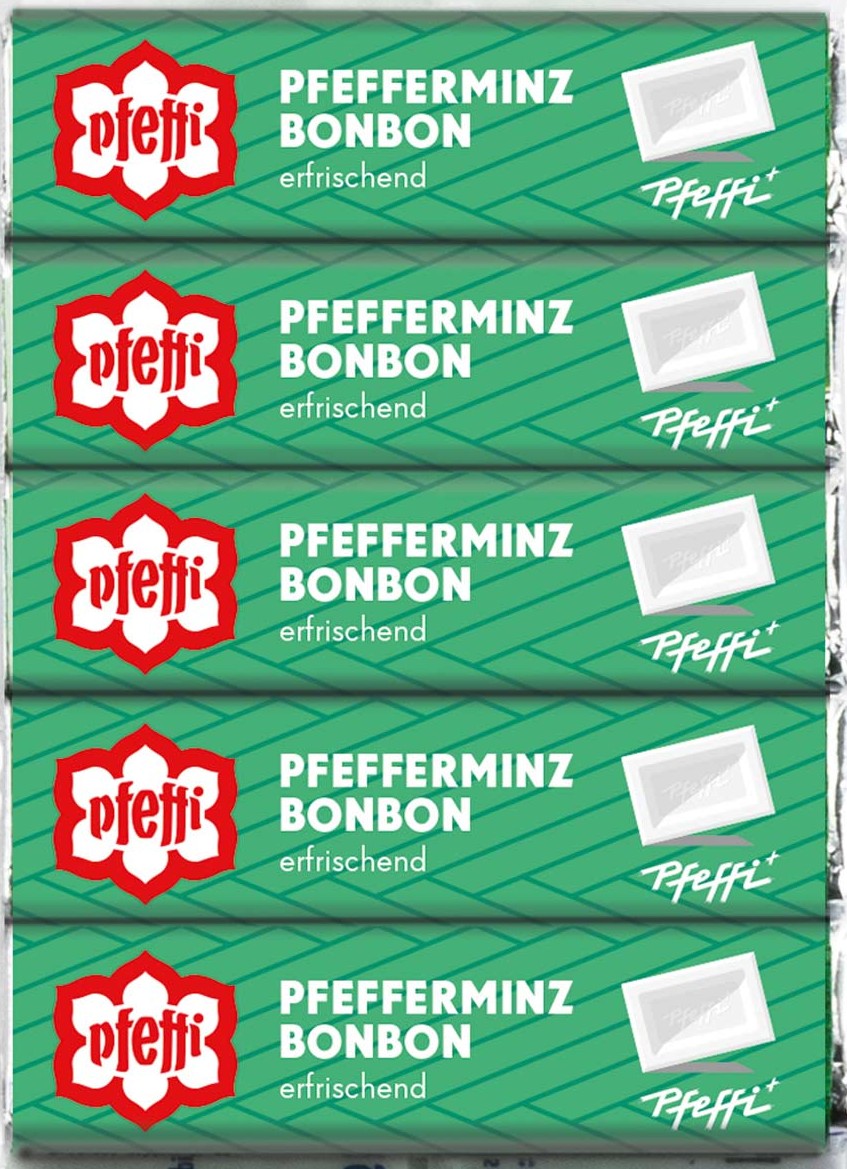 Pfeffi - Erfrischungs-Bonbons mit Pfefferminz 5 Stangen à 14 Bonbons, 50g