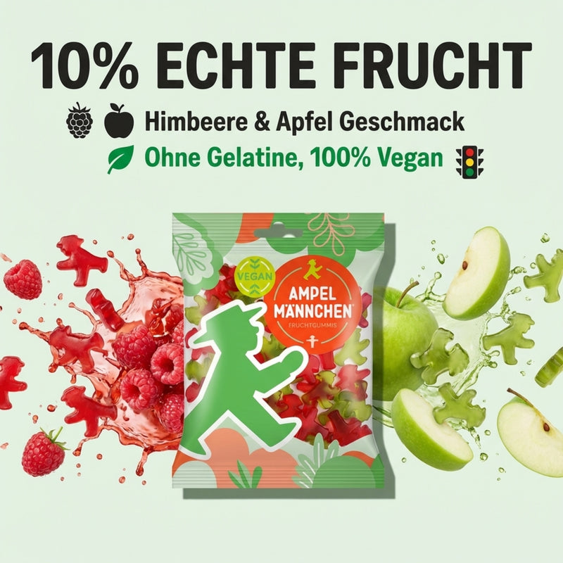 Vegane & Glutenfreie Fruchtgummis Gummibärchen Kirsche- & Waldmeister rot-grün in Ampelmännchen-Figuren, 160 g