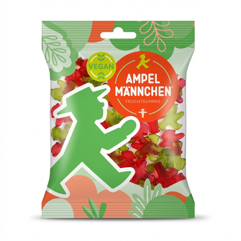 Vegane & Glutenfreie Fruchtgummis Gummibärchen Kirsche- & Waldmeister rot-grün in Ampelmännchen-Figuren, 160 g