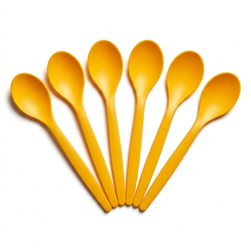 Sonja PLASTIC 6x Eierlöffel Kaffeelöffel in Gelb - 14.5 cm lang - Hergestellt in Sachsen