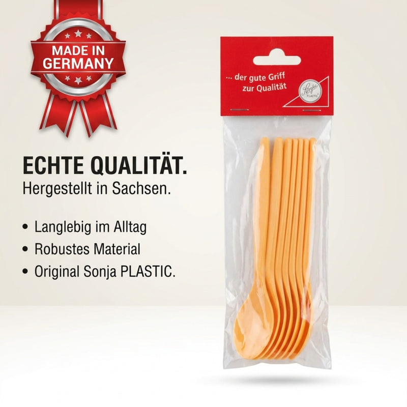 Sonja PLASTIC 6x Eierlöffel Kaffeelöffel in Gelb - 14.5 cm lang - Hergestellt in Sachsen