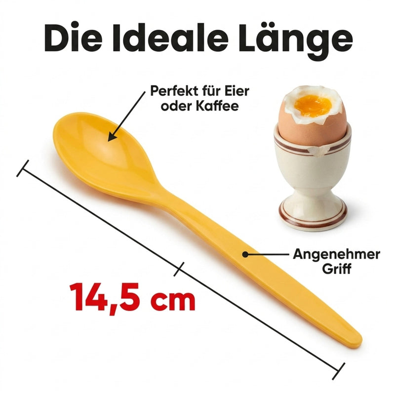 Sonja PLASTIC 6x Eierlöffel Kaffeelöffel in Gelb - 14.5 cm lang - Hergestellt in Sachsen