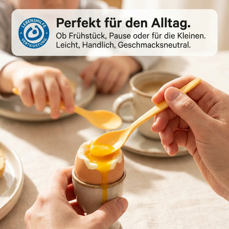Sonja PLASTIC 6x Eierlöffel Kaffeelöffel in Gelb - 14.5 cm lang - Hergestellt in Sachsen