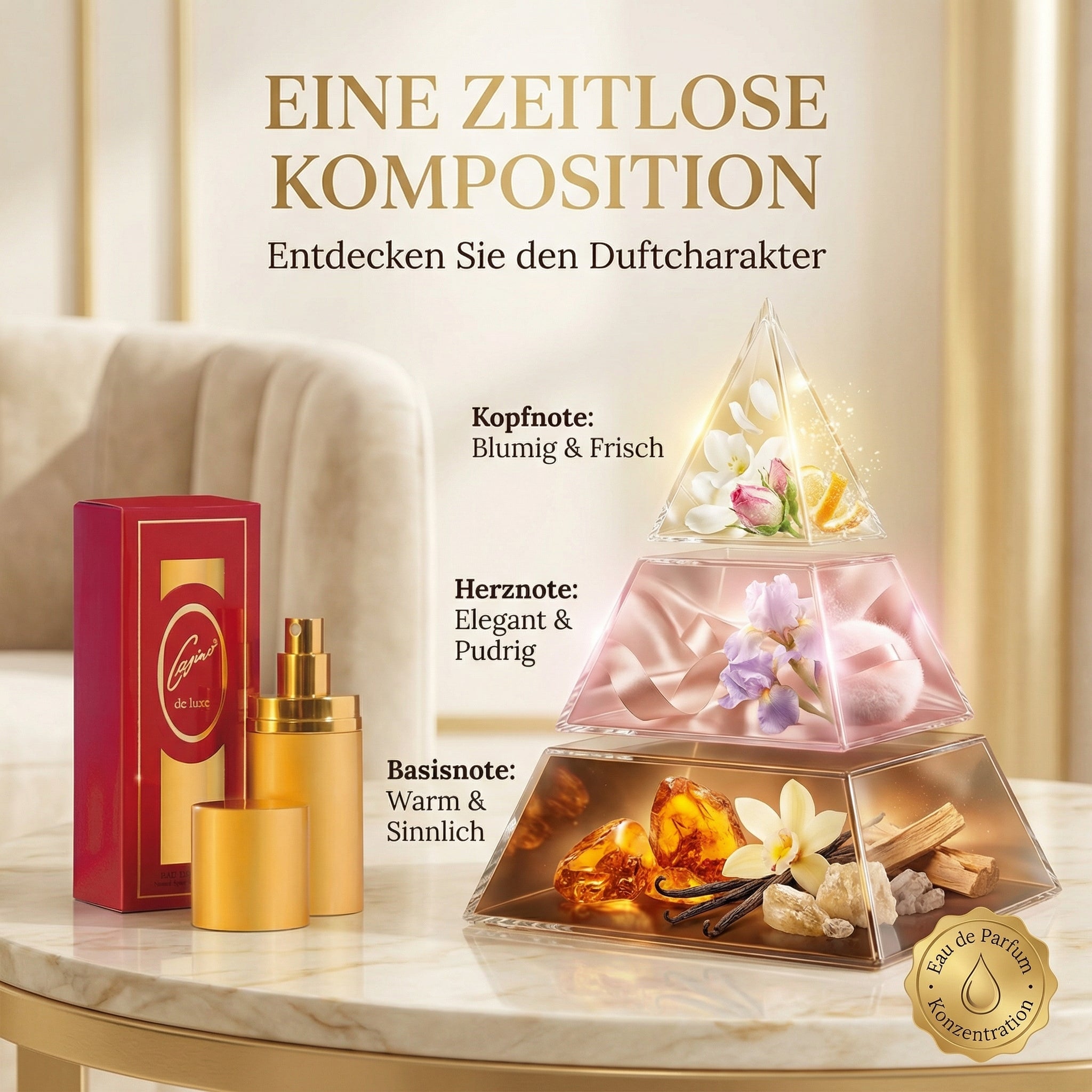 Casino de luxe Parfum für die moderne ostdeutsche Frau - ein feiner Duft in edlem rot-goldenen Geschenkkarton