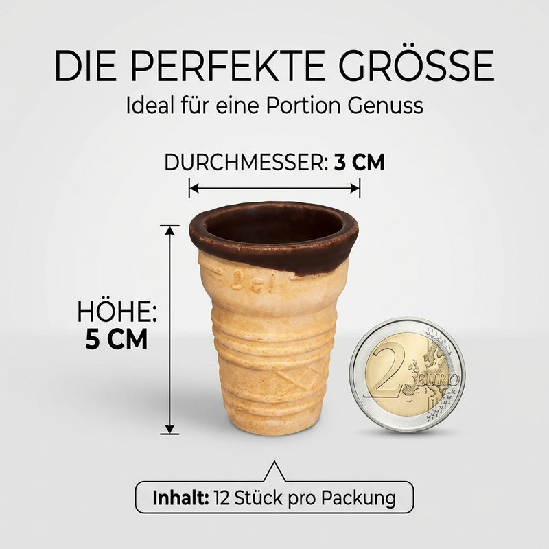 12 Stk. knusprige Waffellikörbecher mit Schokoladenüberzug innen - Stenger - für Eierlikör oder Desserts