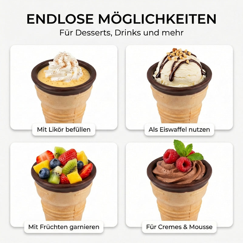 12 Stk. knusprige Waffellikörbecher mit Schokoladenüberzug innen - Stenger - für Eierlikör oder Desserts