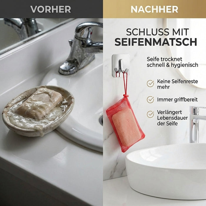 5 Seifenbeutel rot lila gelb grün blau aus Perligran 13x9 cm groß - Mehrfachpack Badeperli