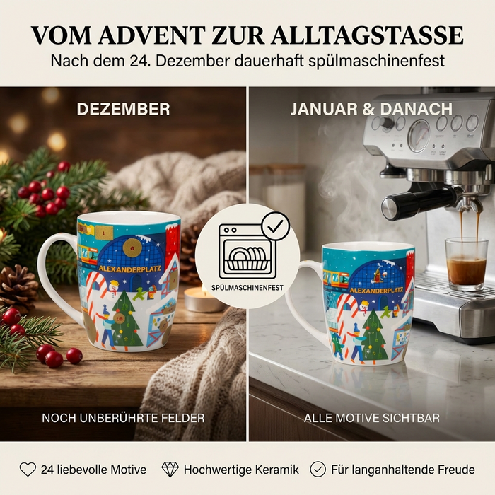 Adventskalendertasse - Spülmaschinengeeignet mit Adventsmotiv Ampelmann