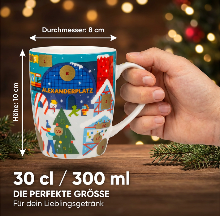 Adventskalendertasse - Spülmaschinengeeignet mit Adventsmotiv Ampelmann