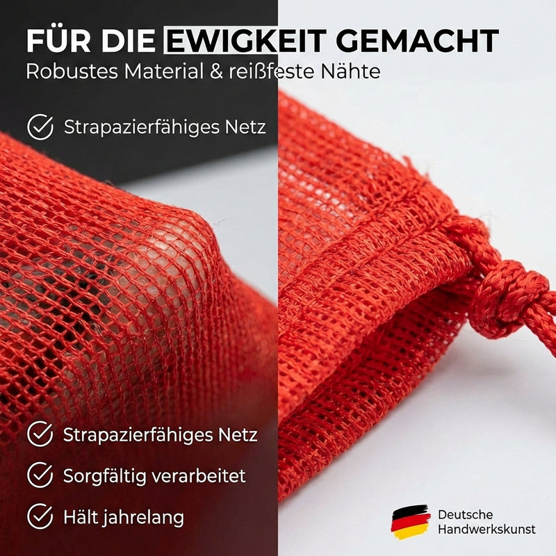 5 Seifenbeutel rot lila gelb grün blau aus Perligran 13x9 cm groß - Mehrfachpack Badeperli