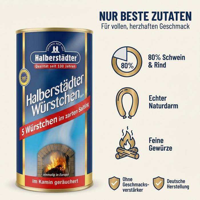 Halberstädter – 5 zarte Würstchen im Natursaitling, herzhaft geräuchert – 250 g