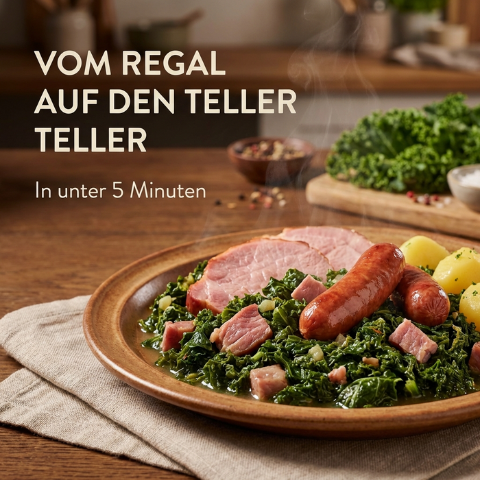 Dreistern Grünkohl mit herzhaften Kassler & 4 Mettenden - schnell zubereitet & kräftig im Geschmack 800g